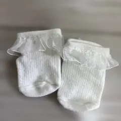 petit main ホワイト フリル リボン付き ベビー靴下