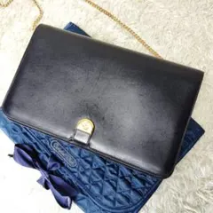 美品✨クリスチャンディオール　チェーン　ショルダーバッグ　CDロゴ　レザー　黒