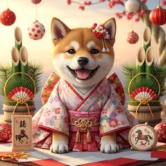 【208】ステッカー・缶バッジ・キーホルダー 柴犬 豆柴 お正月