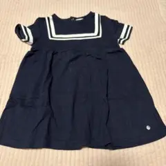 【美品】プチバトー　セーラー襟 ネイビー ワンピース 86センチ
