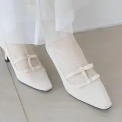 RANDA ミニリボンニットドッキングブーツ アイボリー M