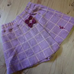ピンク系チェック リボン付きキュロットスカート