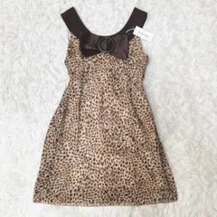 平成ギャル y2k レオパード柄ミニワンピース　チュニック　デカリボン　ヒョウ柄