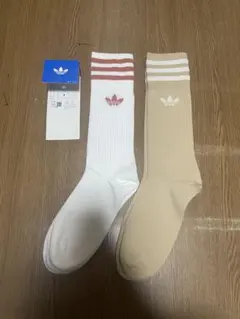adidas ストライプソックスセット ホワイト/ベージュ　Mサイズ24ー26