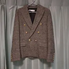 ZARA チェック柄 ダブルブレストジャケット S
