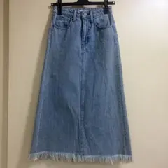 MOUSSY デニムロングスカート フリンジ裾 0サイズ