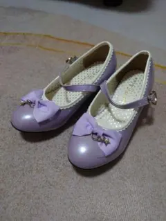 キッズ フォーマルシューズ 紫 21cm ヒール 入学式 結婚式 セレモニー