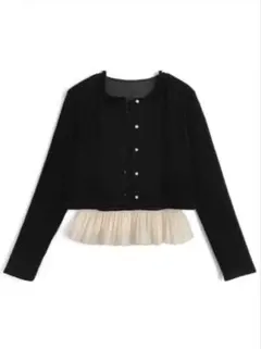 グレイル パールボタンカーディガン×裾フリルキャミソールベロアアンサンブル