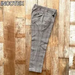 【極美品】INCOTEX チェック柄 テーパード ウール スラックスパンツ 48