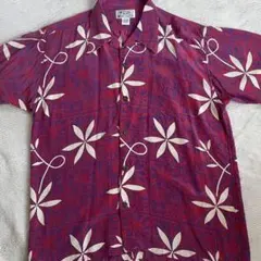 【美品】 AVANTI アロハシャツ シルク 100% 赤 × 紫 × 花柄 Lのサムネイル