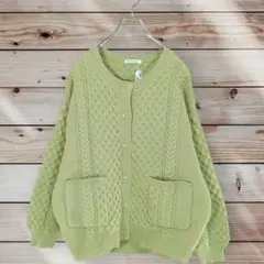 GLOBAL WORK ケーブル編み ニットカーディガン F若草色　体型カバー