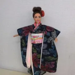 バービー　花柄着物とピンクの帯のアウトフィット5点セット