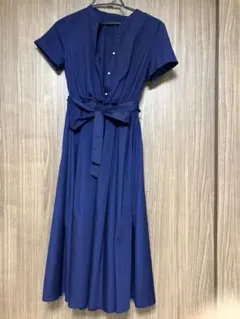 Swingle バイカラー衿パイピングフレンチスリーブシャツワンピース