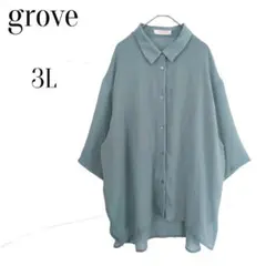 grove グローブ シアー　半袖　ブラウス　グリーン　3L レディースのサムネイル