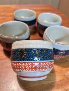 昭和陶器製 湯飲み 5個　花模様