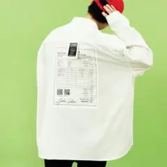 curraホワイトバックプリントシャツ　ビッグシャツ　オーバーシャツ