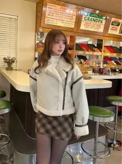 オーバーサイズショートジャケット ベージュ ボア襟付き(K9057b)