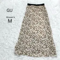 【GU】プリーツスカート ロング 花柄 総柄 裏地あり M ウエストゴム