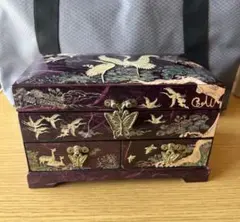 韓国 紫色の漆器 鶴と蝶の装飾ジュエリーボックス