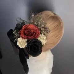 ha208 髪飾り 結婚式　卒業　成人式 着物　振袖　キラキラバラ　レッド