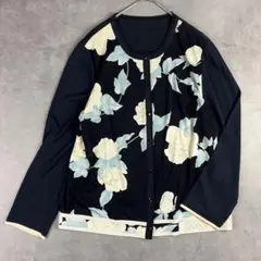 LEONARD レオナール クルーネックカーディガン 44 大きいサイズ