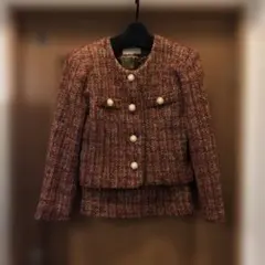 オレンジ系ツイードジャケットスーツ