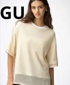 完売　GU メッシュニットオーバーサイズプルオーバー 5分袖 ナチュラル　XSのサムネイル