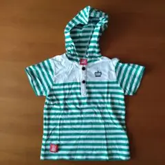 BABYDOLL フード付きTシャツ 緑と白のストライプ