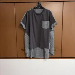 チェックと無地の2素材カジュアルシャツ