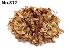 ハンドメイド お花 シュシュ ヘアゴム フラワー ビーズ ベージュ812