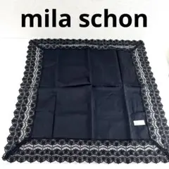 [未使用] ミラーショーン ハンカチ 黒 刺繍入り