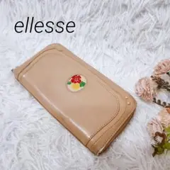 【ellesse】エレッセ　長財布　ベージュ　刺繍　レザー　ファスナー