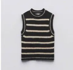 ZARA ストライプ ノースリーブニットベスト　M 美品