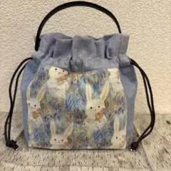 持ち手付き巾着ポーチ　ハンドメイド