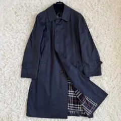 美品　XL相当　バーバリーズ　ステンカラーコート　ノバチェック　2way　紺