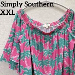 シンプリーサウザン【XXL】ワンピース ピンク ヤシの木柄 オフショル フリル