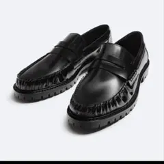 美品■ZARA■ギャザーレザーローファー✨コインローファー 牛革 セレモニー