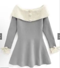 シャギーオフショルフレアニットワンピース an1615 GRL グレー