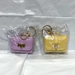 ミニバッグ　キーホルダー 紫　黄色　パープル　イエロー　ミニチュア　ドール