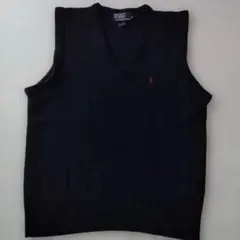 ポロラルフローレン ニットベスト ウール100% ネイビー 刺繍ロゴ S