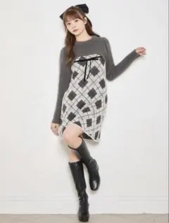 An MILLE アンミール アーガイルドッキングワンピース ニットワンピース