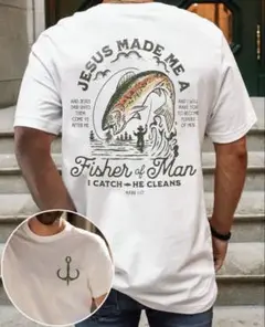 『Fisher Of Man』　Tシャツ　フィッシング　釣り　ルアー　白　XL