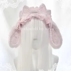 たれみみうさぎ ドット柄リボンヘッドドレス pink