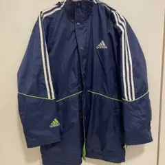 00s [adidas] 中綿ベンチコート ロング丈 3本ライン オールド S - メルカリ