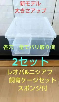 手作り爬虫類ケージ2セット（ウェットシェルター・スポンジ付）のサムネイル