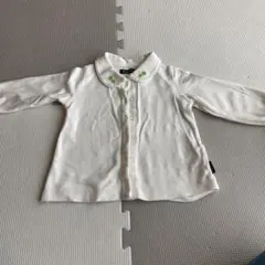 Moujonjonホワイトコットンシャツ 綿100襟刺繍 90サイズ