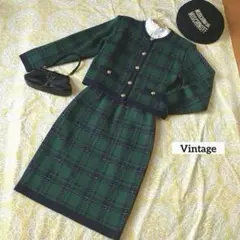 ⭐️レトロ古着　チェック　ニット　セットアップ⭐️昭和　ヴィンテージ ワンピ　秋冬