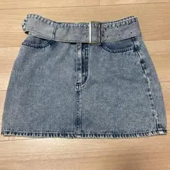 ケミカルウォッシュ デニムミニスカート ベルト付きのサムネイル