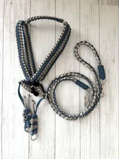 パラコード製ハーネス&リードセット　 ハンドメイド(くすみブル、グレージュ)