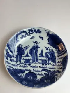 骨董 有田焼 名陶 印判手 希少彩色色絵 唐子図案 オールド香蘭社 中皿